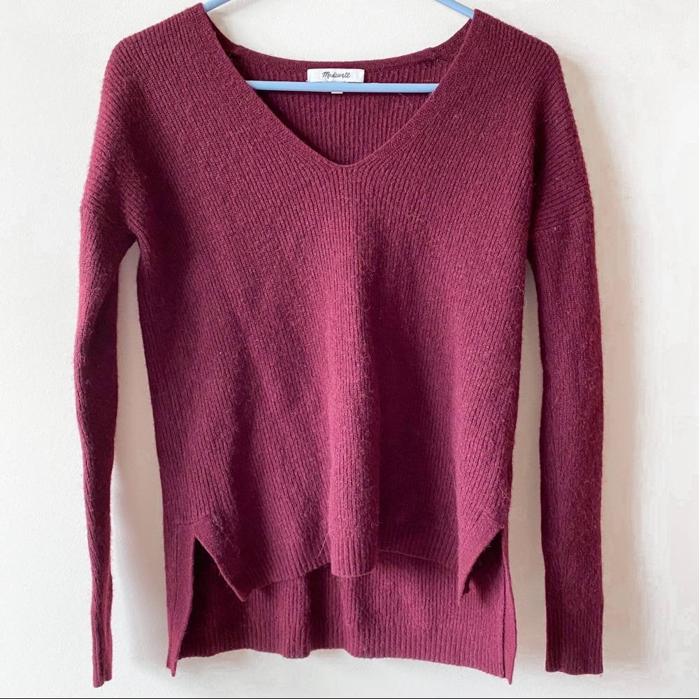 Madewell Merino Wool Warmlight V-neck Pullover Knit Sweater Sz XS Maroon